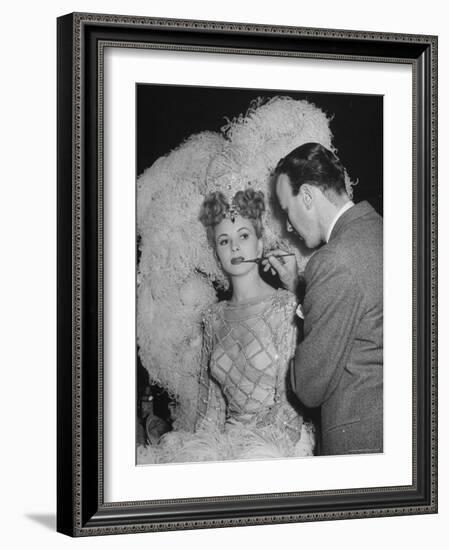 Chorus Girl Getting Makeup Applied During Production of the Movie "The Ziegfeld Follies"-John Florea-Framed Photographic Print