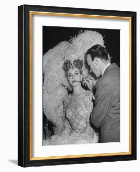 Chorus Girl Getting Makeup Applied During Production of the Movie "The Ziegfeld Follies"-John Florea-Framed Photographic Print