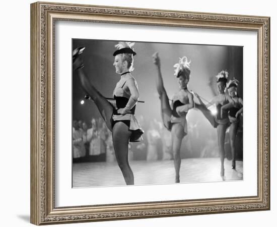 Chorus Girl High Kicking During a Performance at the Cannes Film Festival-Paul Schutzer-Framed Photographic Print