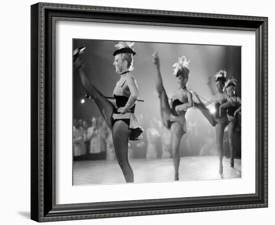 Chorus Girl High Kicking During a Performance at the Cannes Film Festival-Paul Schutzer-Framed Photographic Print