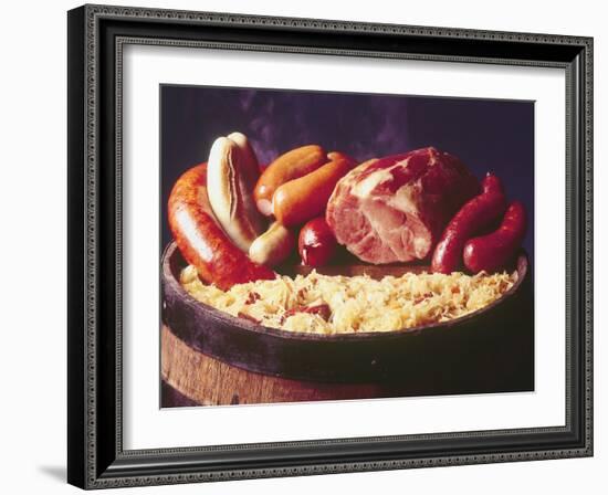 Choucroute Garni Meal of Sauerkraut: Kielbasa, Veal Sausage, Knackwurst, Pork Butt and Bratwurst-John Dominis-Framed Photographic Print