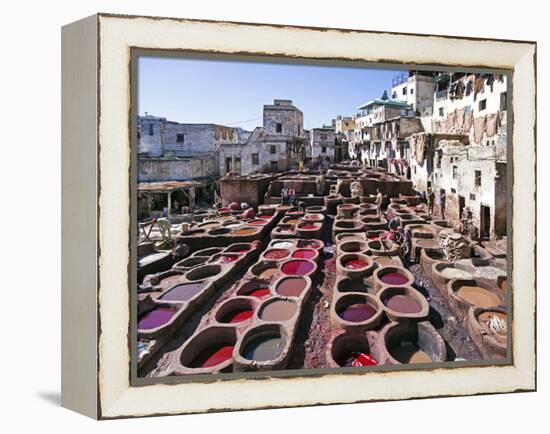 Chouwara Traditional Leather Tannery, Vats for Leather Hides and Skins, Fez, Morocco-Gavin Hellier-Framed Premier Image Canvas