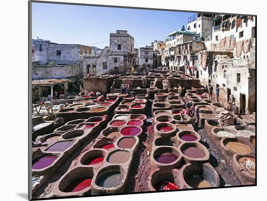 Chouwara Traditional Leather Tannery, Vats for Leather Hides and Skins, Fez, Morocco-Gavin Hellier-Mounted Photographic Print