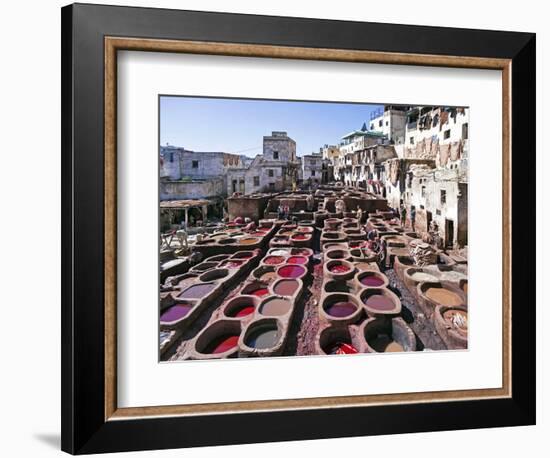 Chouwara Traditional Leather Tannery, Vats for Leather Hides and Skins, Fez, Morocco-Gavin Hellier-Framed Photographic Print