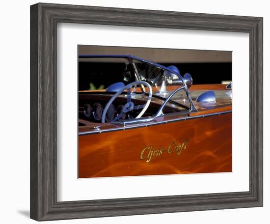 Chris Craft Classic Wooden Powerboat, Seattle Maritime Museum, Lake Union, Washington, USA-William Sutton-Framed Photographic Print