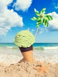 Mint Icecream in Chocolate Wafer Cone on the Beach - Vintage Tone Effect Added-Chris_Elwell-Photographic Print
