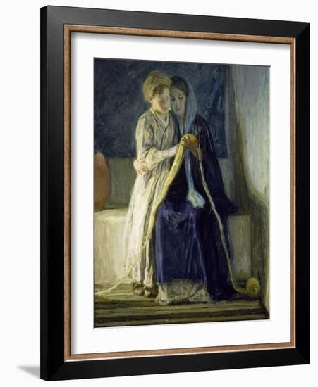 Christ and His Mother Studying the Scriptures, C.1909 (Oil on Canvas)-Henry Ossawa Tanner-Framed Giclee Print