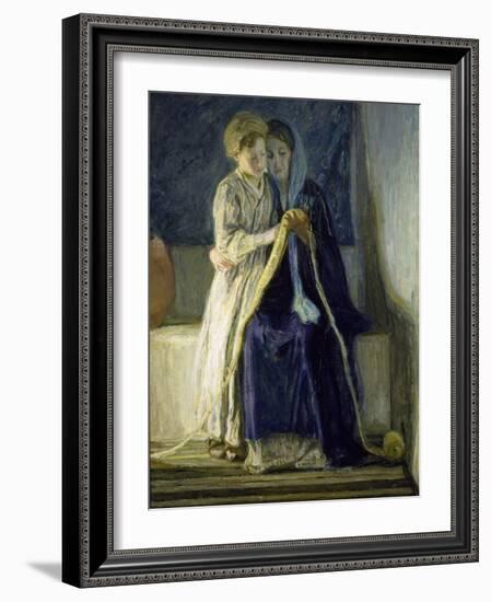 Christ and His Mother Studying the Scriptures, C.1909 (Oil on Canvas)-Henry Ossawa Tanner-Framed Giclee Print