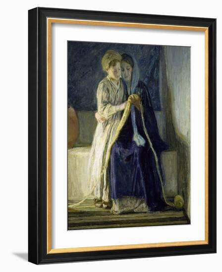 Christ and His Mother Studying the Scriptures, C.1909 (Oil on Canvas)-Henry Ossawa Tanner-Framed Giclee Print