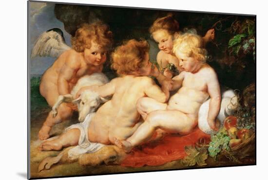 Christ and John the Baptist as Children with Two Angels - Pieter Paul Rubens (1577-1640). Oil on Wo-Peter Paul Rubens-Mounted Giclee Print