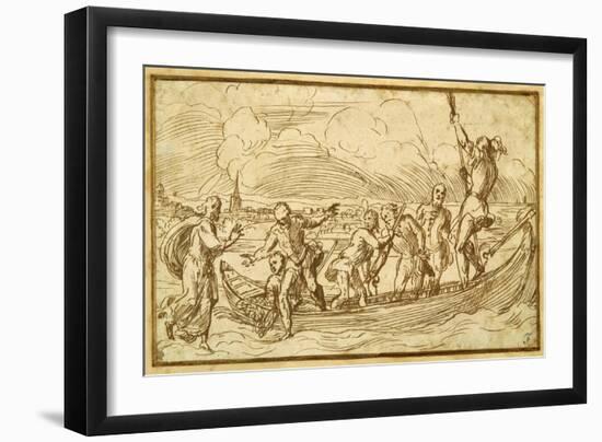 Christ and St Peter Walking on the Water-Domenico Campagnola-Framed Giclee Print