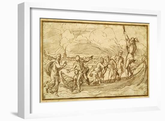 Christ and St Peter Walking on the Water-Domenico Campagnola-Framed Giclee Print