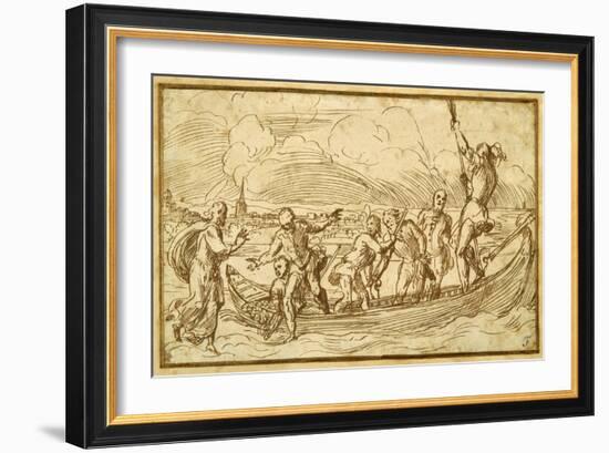 Christ and St Peter Walking on the Water-Domenico Campagnola-Framed Giclee Print