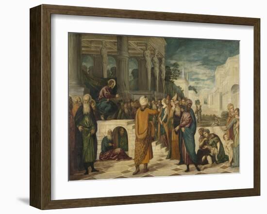 Christ and the Adulteress, 1550-80-Jacopo Robusti Tintoretto-Framed Giclee Print