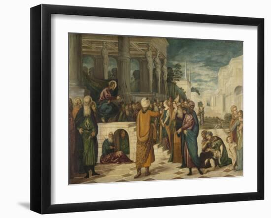 Christ and the Adulteress, 1550-80-Jacopo Robusti Tintoretto-Framed Giclee Print