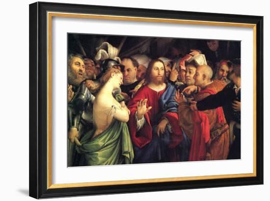 Christ and the Adulteress by Lotto-Lorenzo Lotto-Framed Art Print