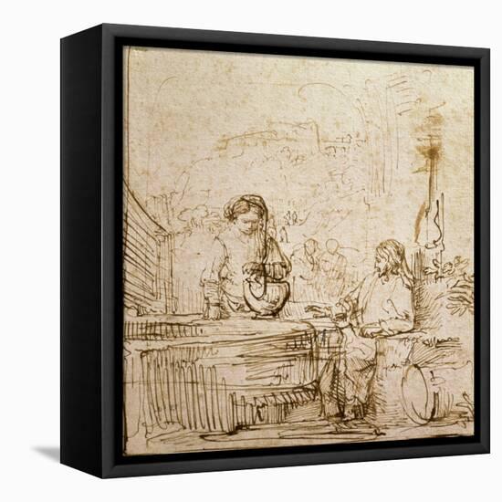Christ and the Woman of Samaria-Rembrandt van Rijn-Framed Premier Image Canvas