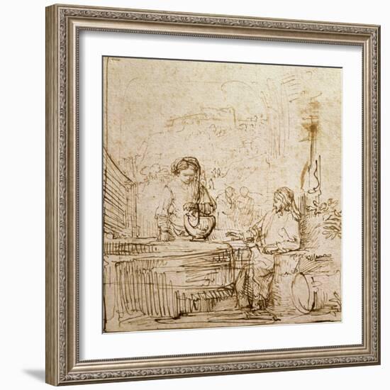 Christ and the Woman of Samaria-Rembrandt van Rijn-Framed Giclee Print