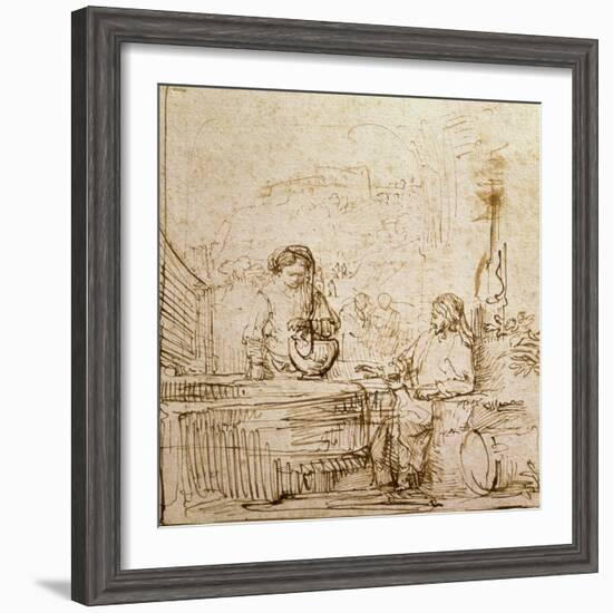 Christ and the Woman of Samaria-Rembrandt van Rijn-Framed Giclee Print