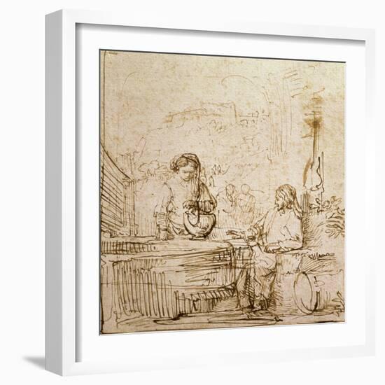 Christ and the Woman of Samaria-Rembrandt van Rijn-Framed Giclee Print