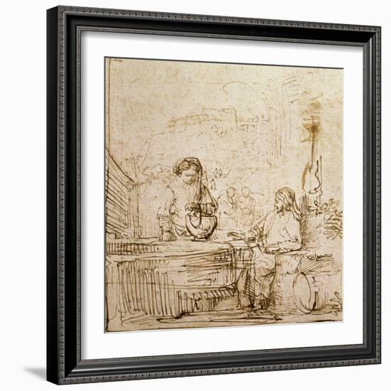 Christ and the Woman of Samaria-Rembrandt van Rijn-Framed Giclee Print