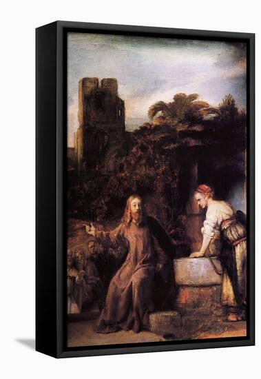 Christ and the Woman of Samaria-Rembrandt van Rijn-Framed Stretched Canvas