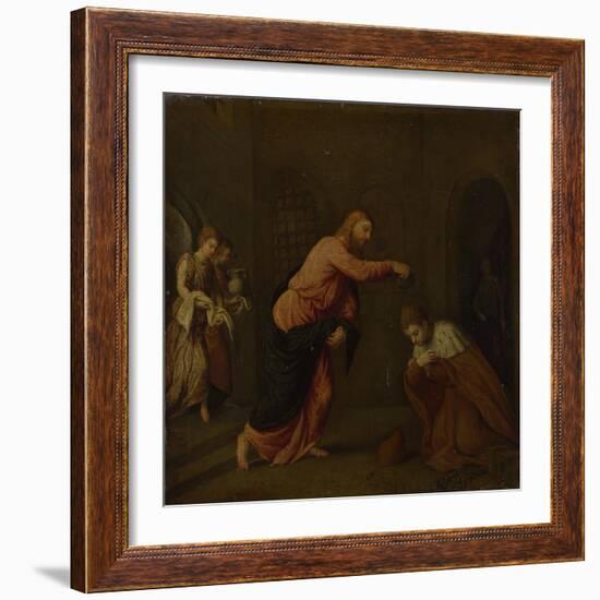 Christ Baptising Saint John the Martyr of Alexandria, C. 1565-Paris Bordone-Framed Giclee Print