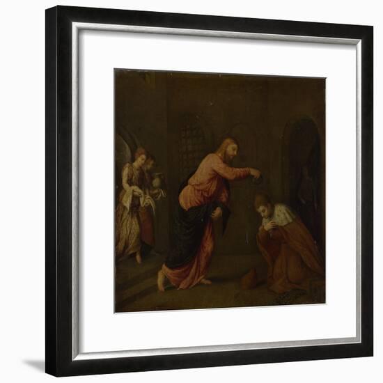 Christ Baptising Saint John the Martyr of Alexandria, C. 1565-Paris Bordone-Framed Giclee Print