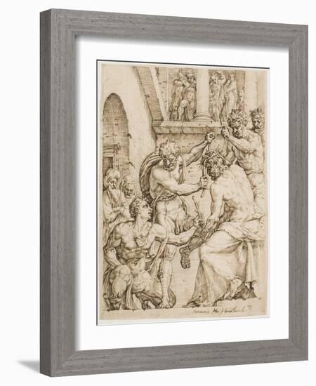 Christ Being Crowned with Thorns, c. 1548-Maerten van Heemskerck-Framed Giclee Print