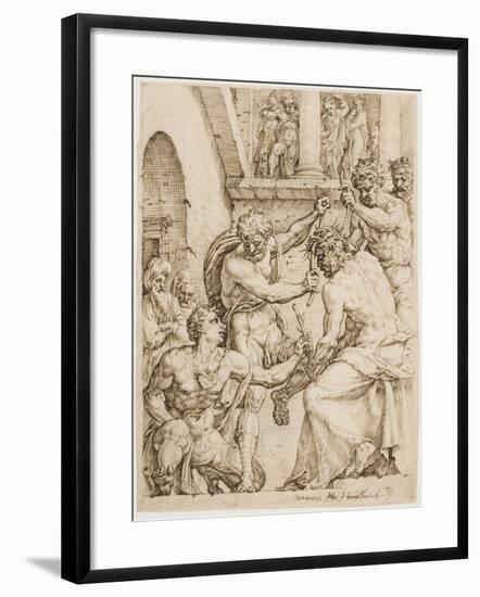 Christ Being Crowned with Thorns, c. 1548-Maerten van Heemskerck-Framed Giclee Print