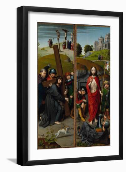 Christ Carrying the Cross, with the Crucifixion; The Resurrection, with Pilgrims of Emmaus, 1510-Gerard David-Framed Giclee Print