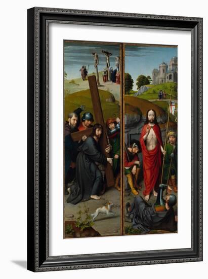 Christ Carrying the Cross, with the Crucifixion; The Resurrection, with Pilgrims of Emmaus, 1510-Gerard David-Framed Giclee Print