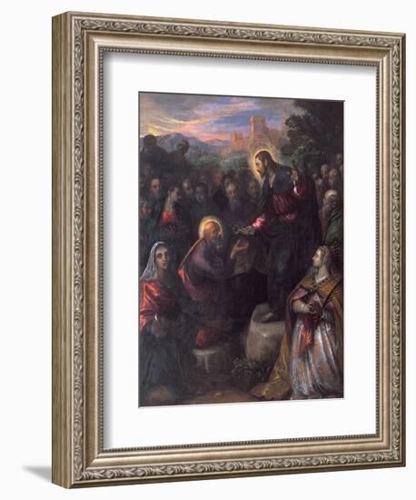 Christ Delivering the Keys to St. Peter with St. Jacinta and St. Justina of Padua-Domenico Tintoretto-Framed Giclee Print