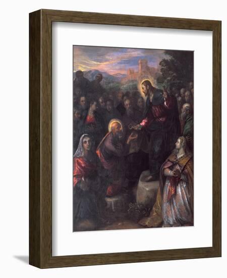 Christ Delivering the Keys to St. Peter with St. Jacinta and St. Justina of Padua-Domenico Tintoretto-Framed Giclee Print