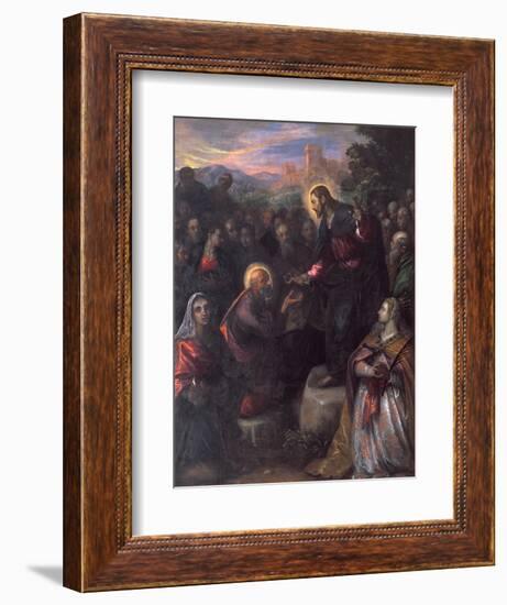 Christ Delivering the Keys to St. Peter with St. Jacinta and St. Justina of Padua-Domenico Tintoretto-Framed Giclee Print