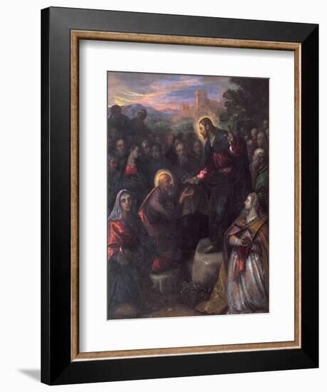 Christ Delivering the Keys to St. Peter with St. Jacinta and St. Justina of Padua-Domenico Tintoretto-Framed Giclee Print