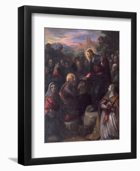 Christ Delivering the Keys to St. Peter with St. Jacinta and St. Justina of Padua-Domenico Tintoretto-Framed Giclee Print