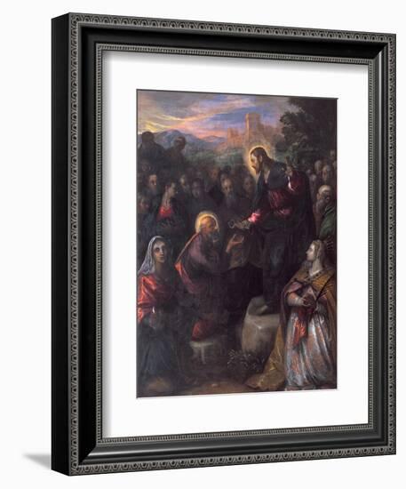 Christ Delivering the Keys to St. Peter with St. Jacinta and St. Justina of Padua-Domenico Tintoretto-Framed Giclee Print