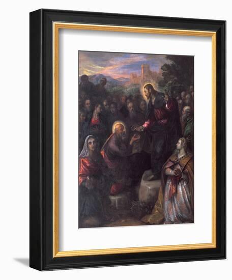 Christ Delivering the Keys to St. Peter with St. Jacinta and St. Justina of Padua-Domenico Tintoretto-Framed Giclee Print