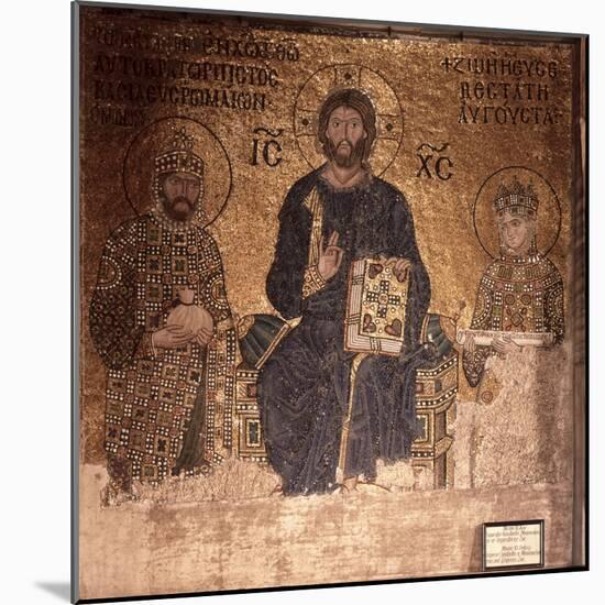 Christ Enthroned with Constantine XI and Empress Zoe-null-Mounted Giclee Print