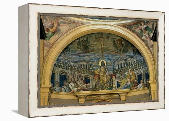 Christ Enthroned With the Apostles, 4th c. mosaic, Santa Prassede Basilica, Rome, Italy-null-Framed Stretched Canvas