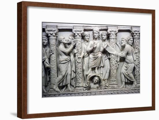 Christ handing scrolll of new law to St Peter while looking at St Paul, mid-4th century-Unknown-Framed Giclee Print