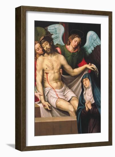 Christ in the Arms of Two Angels (Oil on Panel)-Juan De juanes-Framed Giclee Print