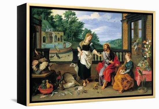 Christ in the House of Martha and Mary-Jan Brueghel the Younger-Framed Premier Image Canvas