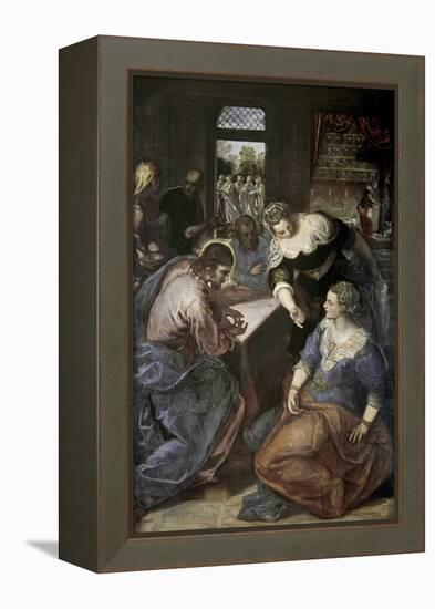 Christ in the House of Mary and Martha-Jacopo Robusti Tintoretto-Framed Premier Image Canvas