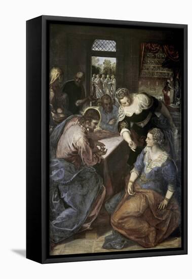 Christ in the House of Mary and Martha-Jacopo Robusti Tintoretto-Framed Premier Image Canvas