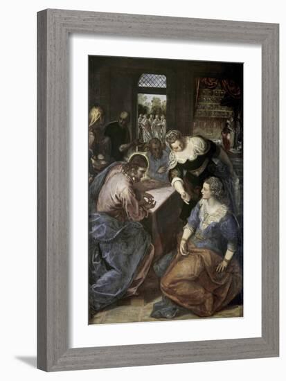 Christ in the House of Mary and Martha-Jacopo Robusti Tintoretto-Framed Giclee Print