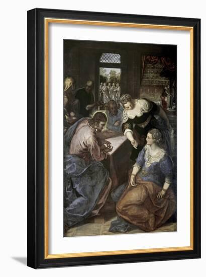 Christ in the House of Mary and Martha-Jacopo Robusti Tintoretto-Framed Giclee Print