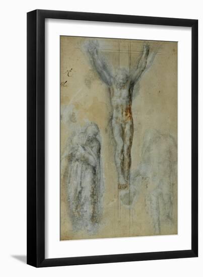 Christ on the Cross Between the Virgin Mary and Saint John (?)-Michelangelo Buonarroti-Framed Giclee Print