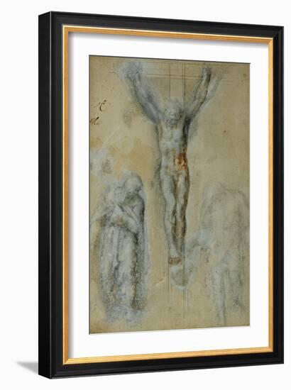 Christ on the Cross Between the Virgin Mary and Saint John (?)-Michelangelo Buonarroti-Framed Giclee Print